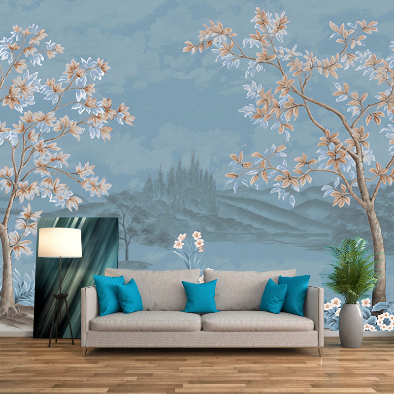 Chinese Lake Scenic Wall Murals Pastel Color Moisture Resistant Wall Covering for Accent Wall