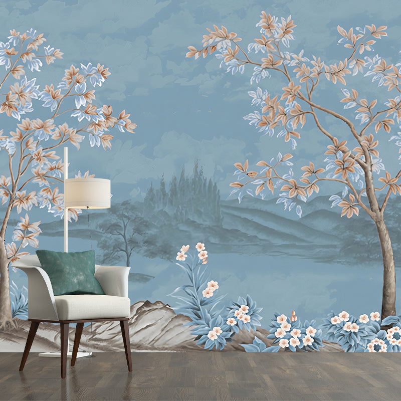 Chinese Lake Scenic Wall Murals Pastel Color Moisture Resistant Wall Covering for Accent Wall