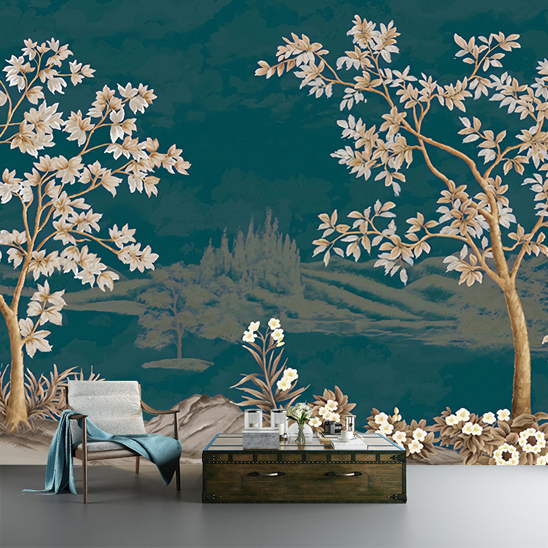 Chinese Lake Scenic Wall Murals Pastel Color Moisture Resistant Wall Covering for Accent Wall