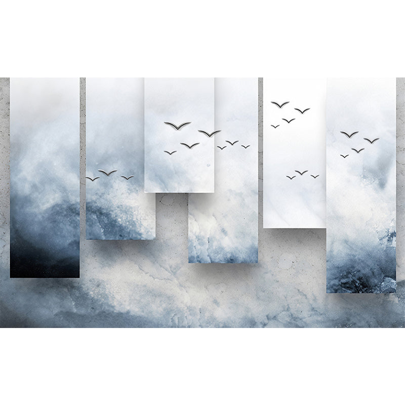 Tropical Sea Gulls Wallpaper Mural Royal Blue-White Stain Resistant Wall Decor for Bedroom