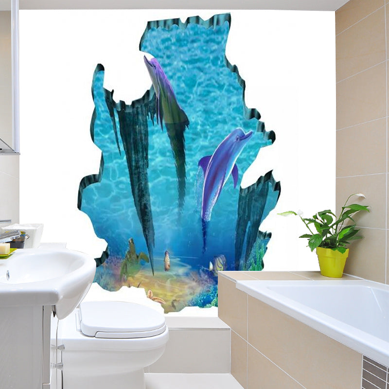 Dolphin in Ice Hole Murals Cartoon Stain-Resistant Childrens Bedroom Wall Decoration, Custom Made