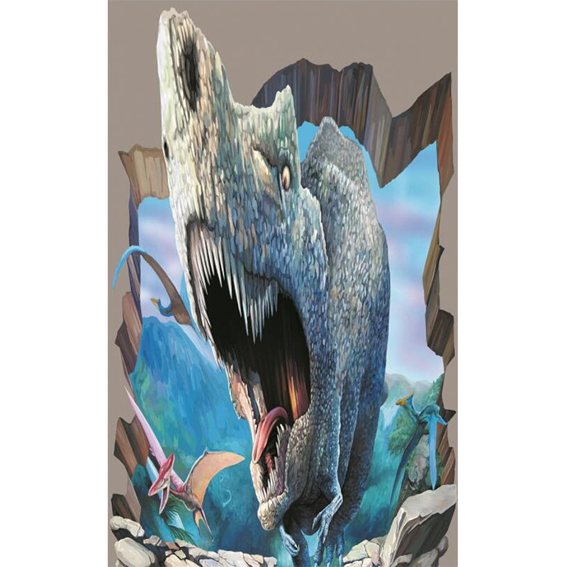 Childrens Art Roaring Dinosaur Mural for Boys Bedroom Personalized Wall Art in Blue-Brown