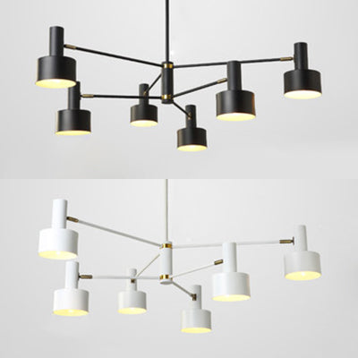 Contemporary Cylinder Shade Chandelier Metal 6 Lights Monochrome Suspension Light for Hotel