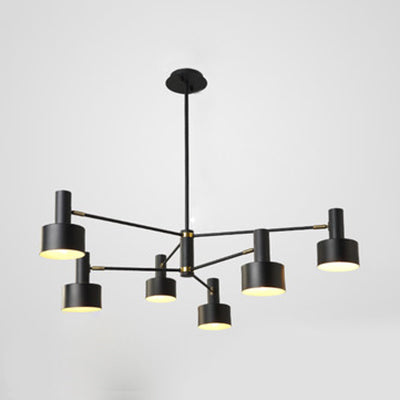 Contemporary Cylinder Shade Chandelier Metal 6 Lights Monochrome Suspension Light for Hotel