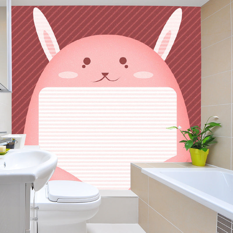 Pink Rabbit Wall Covering Murals Stain Resistant Wall Decoration for Childrens Bedroom