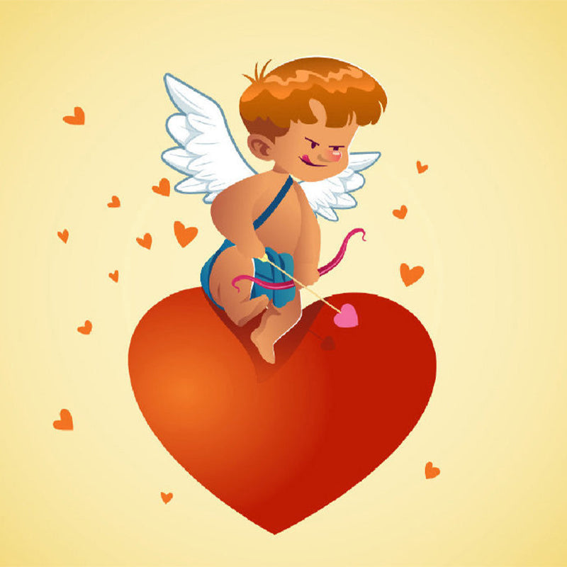 Full Size Cartoon Character Murals Childrens Art Cute Cupid Boy Wall Art in Red-Yellow