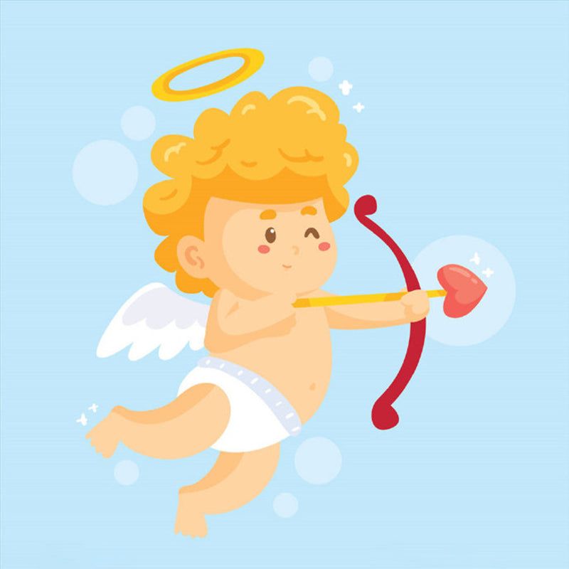 Yellow Baby Cupid Wallpaper Murals Cartoon Childrens Art Waterproof Wall Decor on Blue for Bedroom