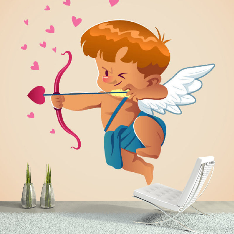 Brown Angel of Love Murals Stain-Resistant Cartoon Style Nursery Wall Decoration