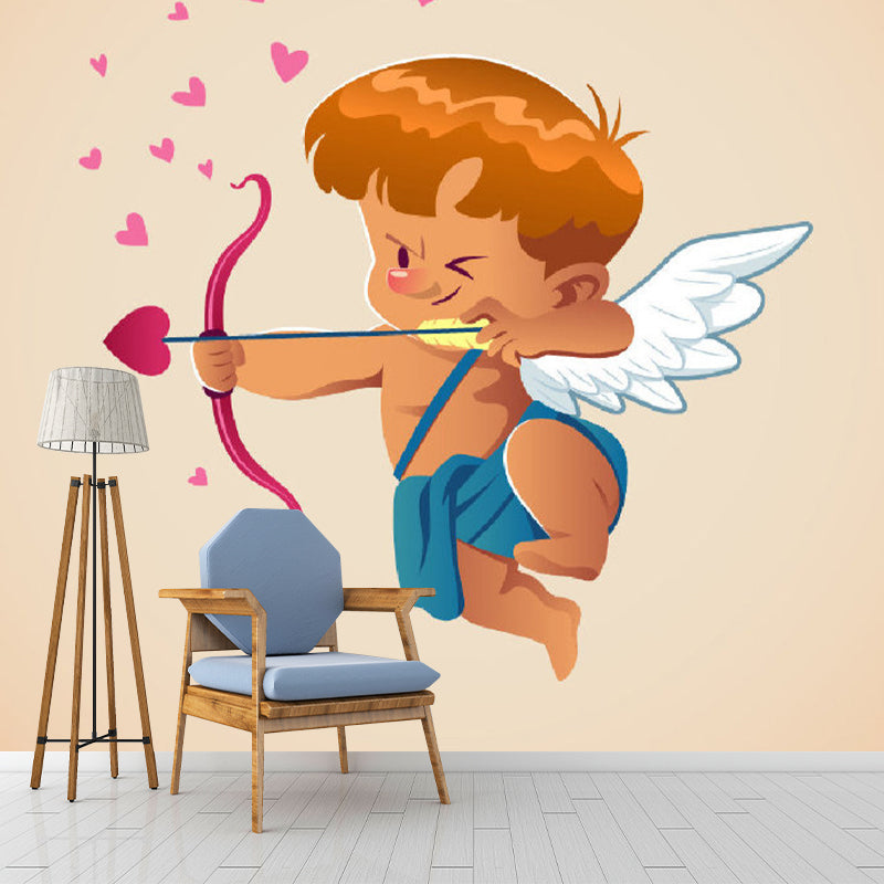 Brown Angel of Love Murals Stain-Resistant Cartoon Style Nursery Wall Decoration