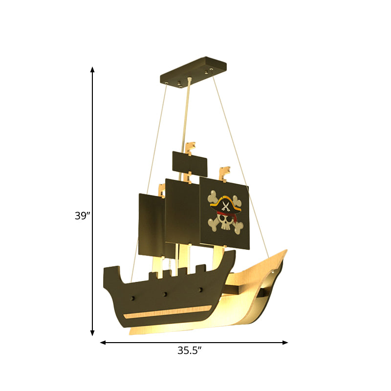 Metallic Pirate Ship Chandelier Light Cartoon LED Grey Hanging Pendant Lamp in Warm/White Light