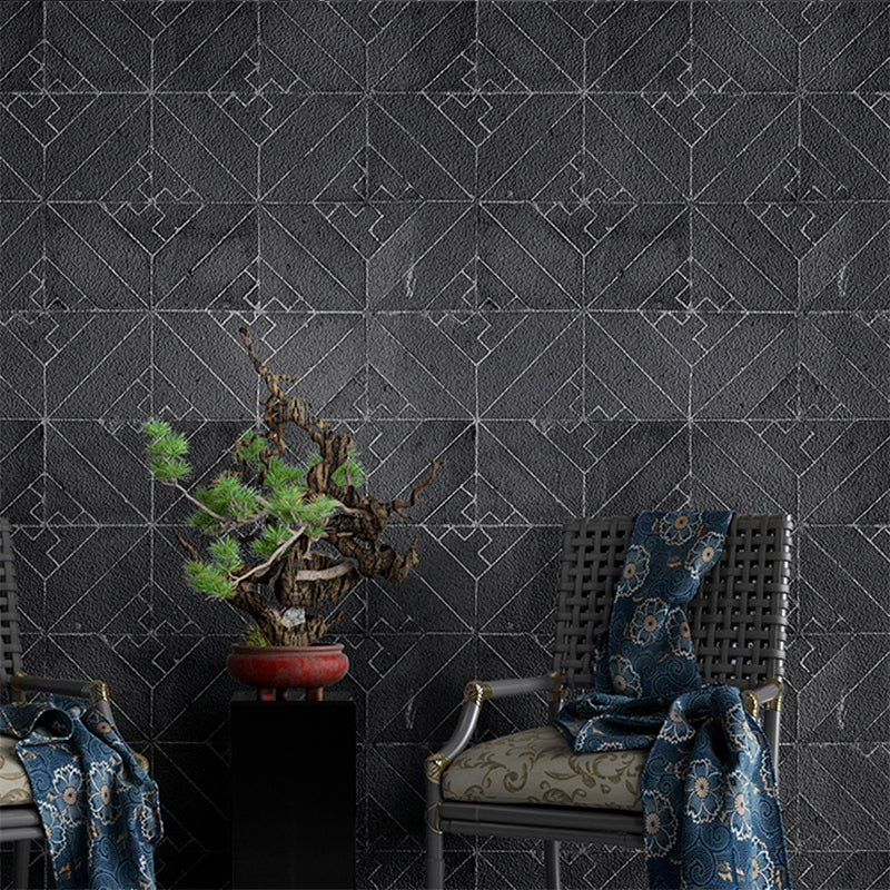 Geometric Rhombus Wallpaper Industrial Vinyl Wall Art in Dark Color for Home Decor