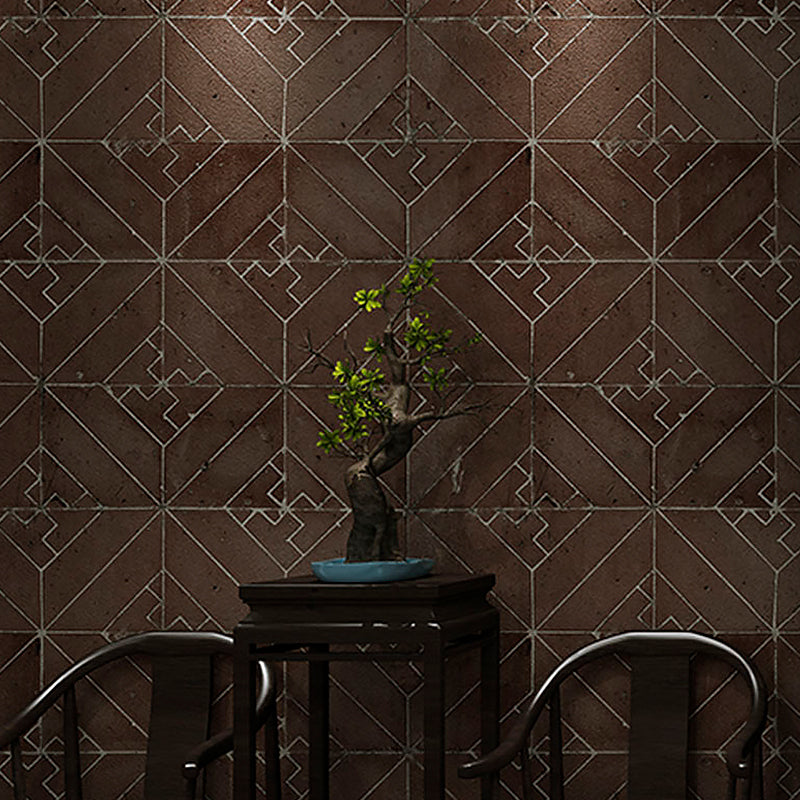 Geometric Rhombus Wallpaper Industrial Vinyl Wall Art in Dark Color for Home Decor