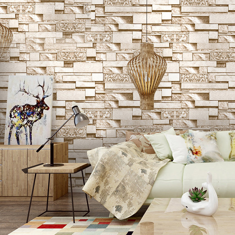 Faux Brick Effect Wallpaper Gold and Brown Cyberpunk Wall Decor for Living Room, Non-Pasted