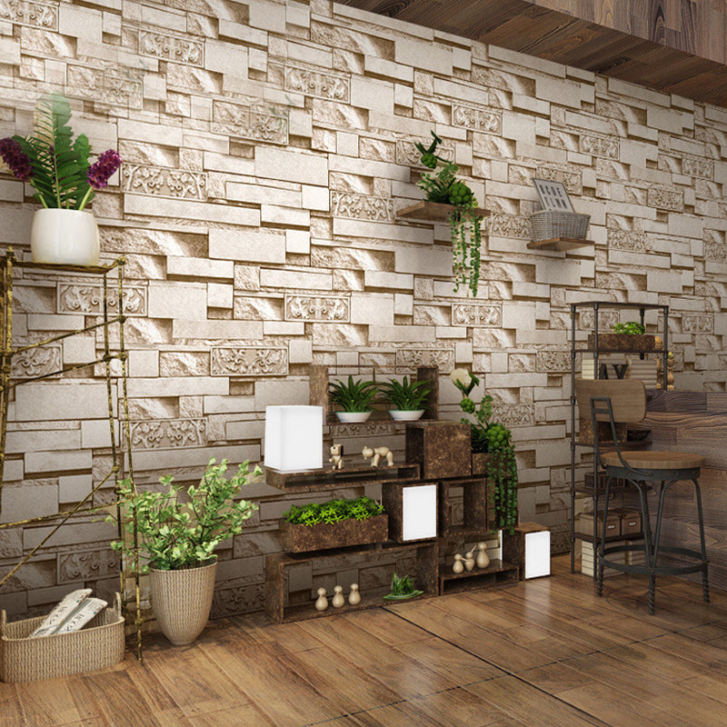 Faux Brick Effect Wallpaper Gold and Brown Cyberpunk Wall Decor for Living Room, Non-Pasted