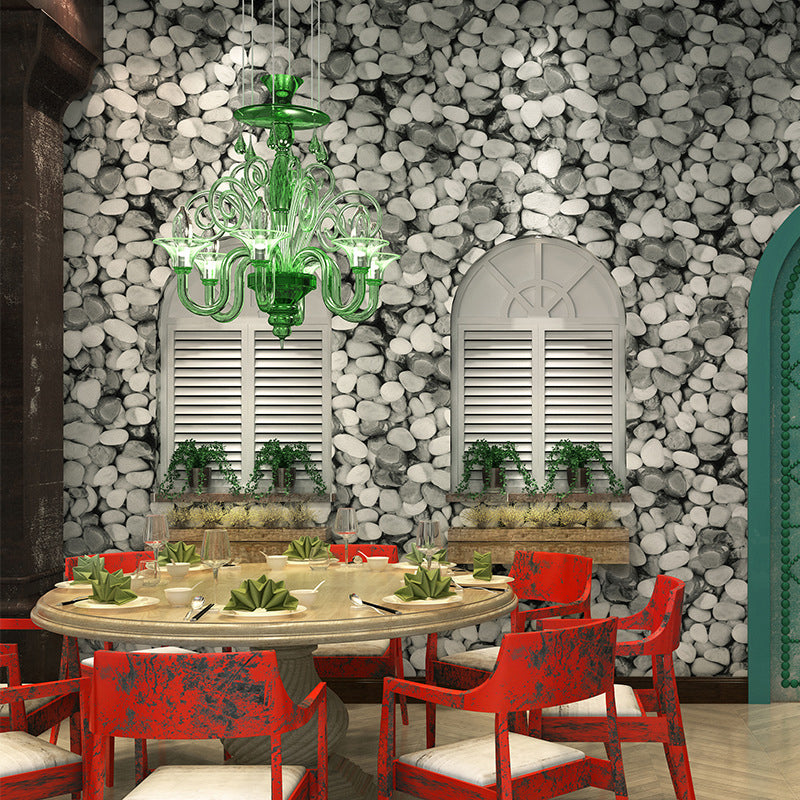 Industrial Cobblestone Wallpaper Dark Color Restaurant Wall Covering, 33' L x 20.5" W