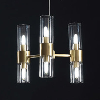 Clear Cylindrical Shade Chandelier 6/16 Lights Post Modern Glass Hanging Pendant Light