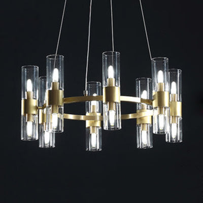 Clear Cylindrical Shade Chandelier 6/16 Lights Post Modern Glass Hanging Pendant Light