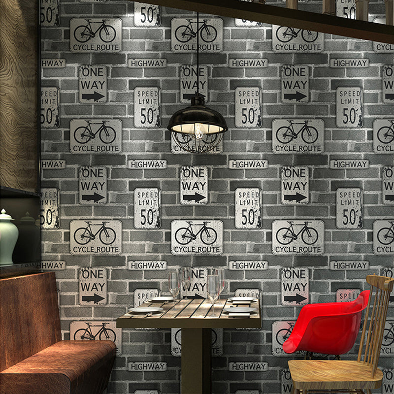 Brown Industrial Wallpaper 57.1-sq ft Traffic Sign and Brick Print Wall Covering for Bar