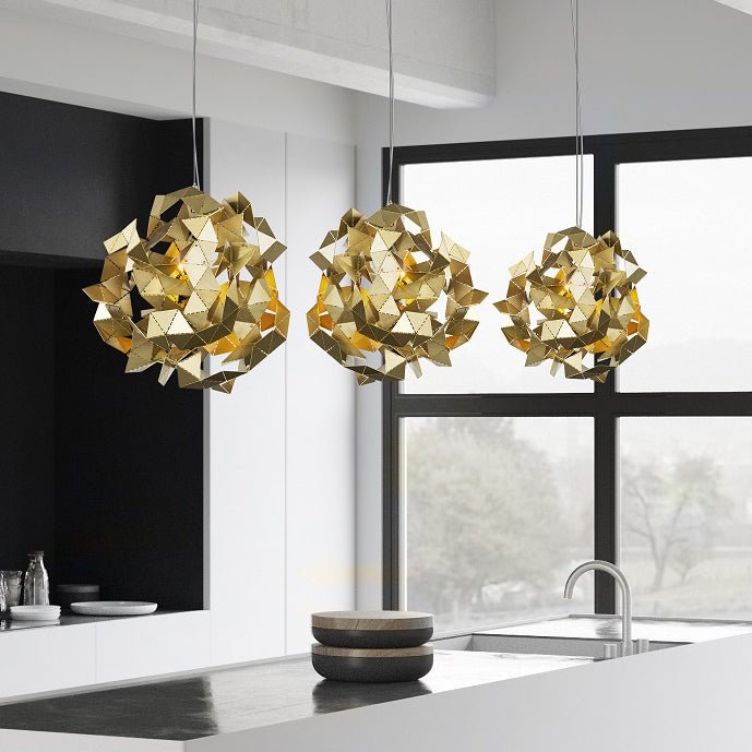 Metal Abstract Hanging Light Fixture Triple Light Post Modern Ceiling Chandelier in Black/Gold/Silver