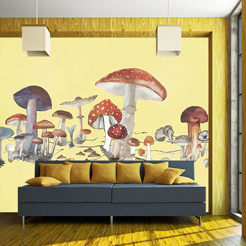 Illustration Mushroom Murals Wallpaper Whole Wall Covering for Childrens Bedroom, Custom Print