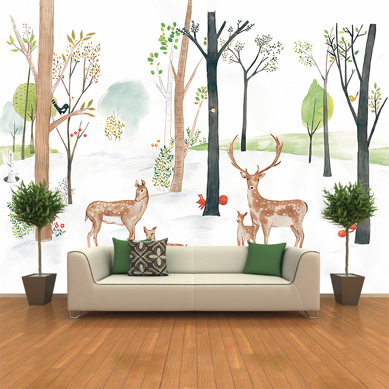 Childrens Art Sika Deer Mural for Nursery Custom Wall Decor in White-Green-Yellow