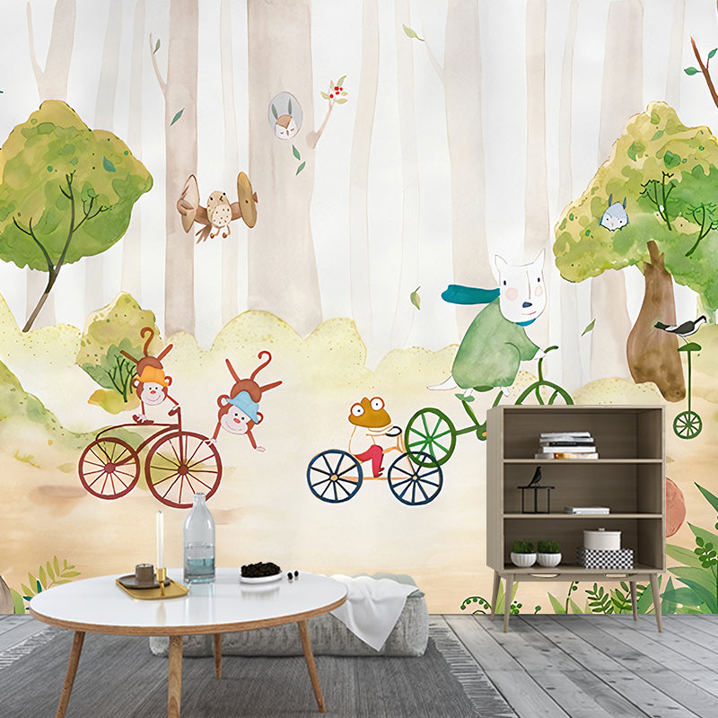 Cartoon Animals Wallpaper Murals Childrens Art Smooth Wall Covering for Baby Room