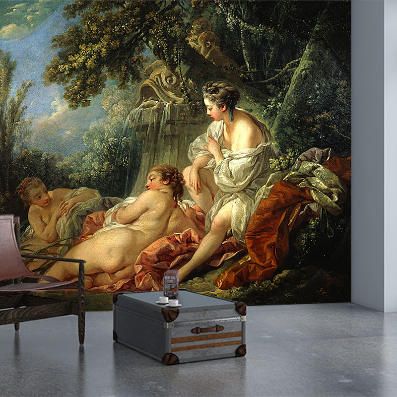 Stain-Proof Wallpaper Murals Retro Non-Woven Wall Art with Francois Boucher The Four Seasons Pattern