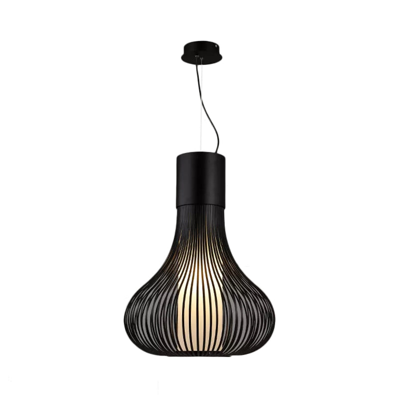 Lampe à plafond à cage en fil de gourde avec bouteille intérieure métal contemporain 1 clair pendentif noir / blanc pour salle à manger