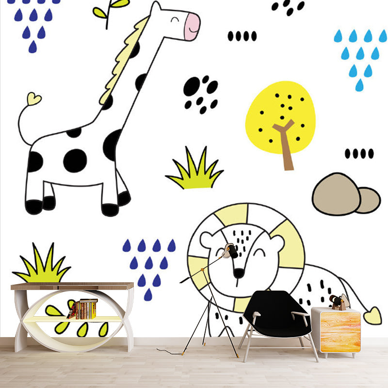 Animals Pattern Wall Paper Murals Cartoon Stain Resistant Nursery Wall Art, Custom Made