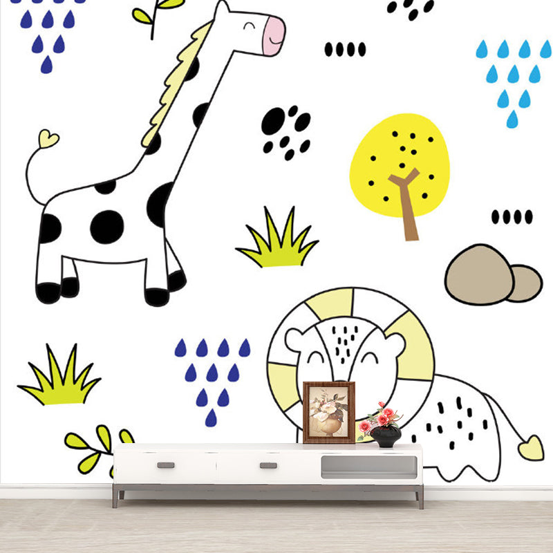 Animals Pattern Wall Paper Murals Cartoon Stain Resistant Nursery Wall Art, Custom Made