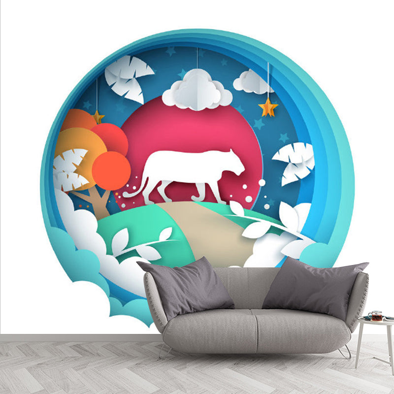 Childrens Art Kids Wall Murals with Paper-Cutting Leopard Pattern Red-Blue-Green Wall Decor