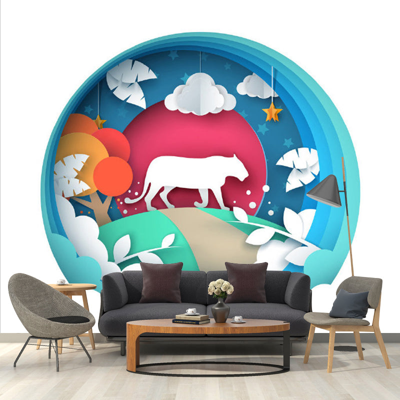 Childrens Art Kids Wall Murals with Paper-Cutting Leopard Pattern Red-Blue-Green Wall Decor