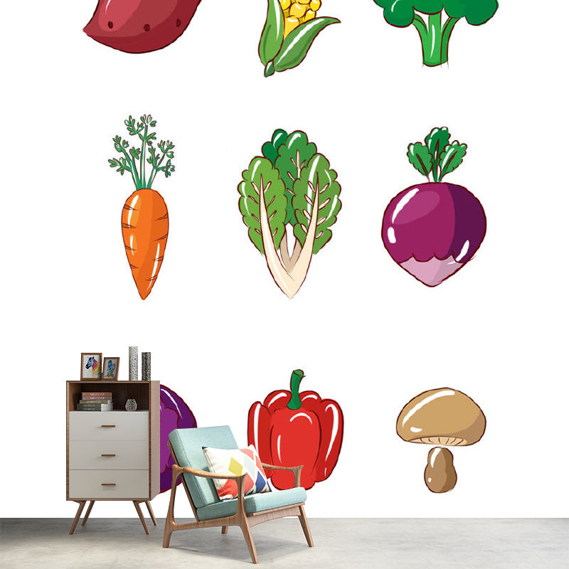 Purple-Green Vegetables Mural Food Cartoon Style Stain Resistant Wall Decoration