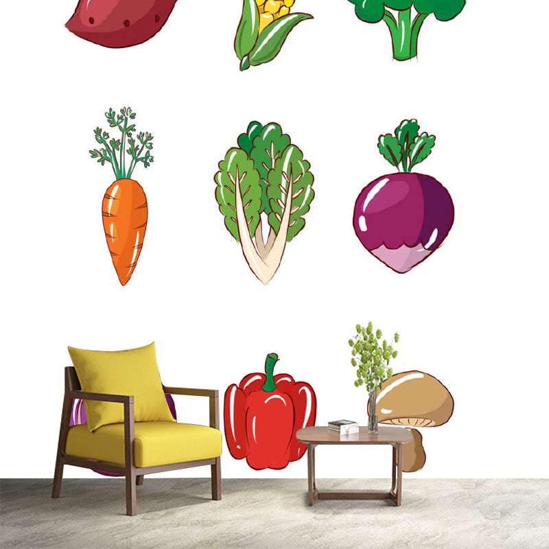 Purple-Green Vegetables Mural Food Cartoon Style Stain Resistant Wall Decoration