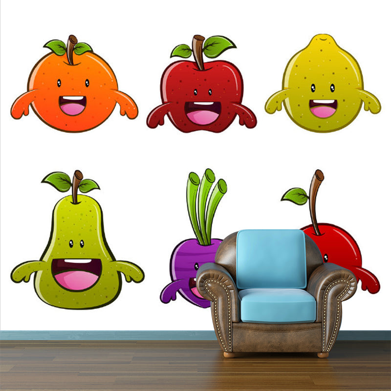 Large Fruits Mural Wallpaper Red-Yellow-Green Non-Woven Wall Art, Stain-Resistant, Custom Size