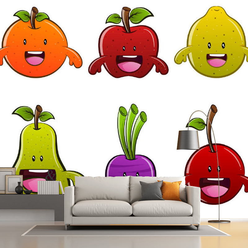 Large Fruits Mural Wallpaper Red-Yellow-Green Non-Woven Wall Art, Stain-Resistant, Custom Size