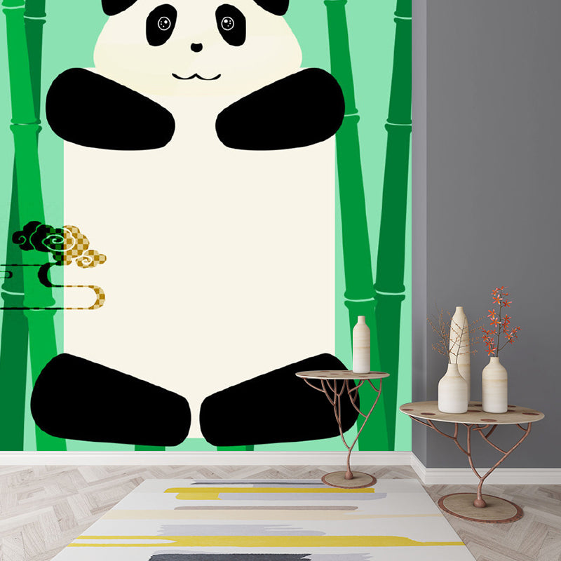 Green Panda Wall Paper Murals Stain Proof Cartoon Kids Bedroom Wall Decor, Non-Woven