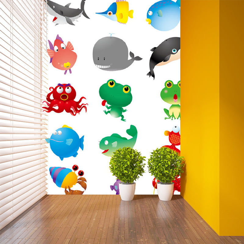 Colorful Sea Life Wall Murals Stain-Resistant Wall Decoration for Childrens Bedroom