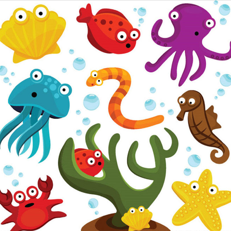 Illustration Sea Animals Mural Wallpaper Large Wall Decor for Kids Room, Customized Size