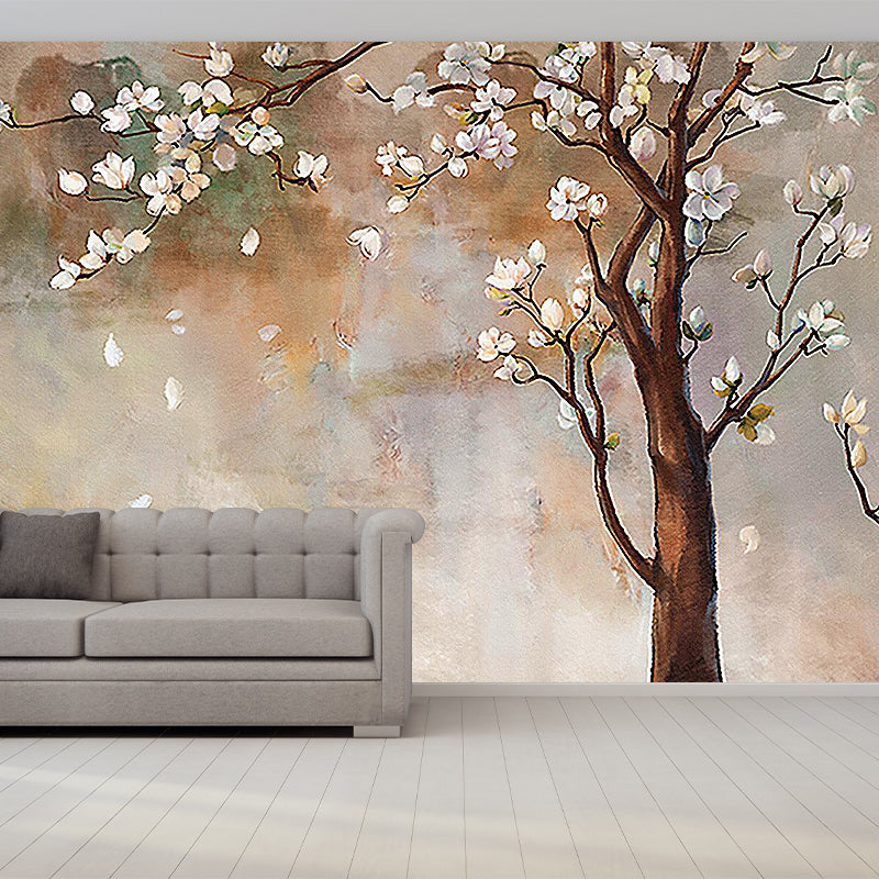 Brown Japanese Wall Covering Murals Custom Flowering Plum Tree Wall Decor for Bedroom