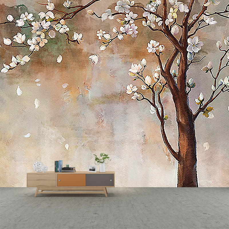 Brown Japanese Wall Covering Murals Custom Flowering Plum Tree Wall Decor for Bedroom