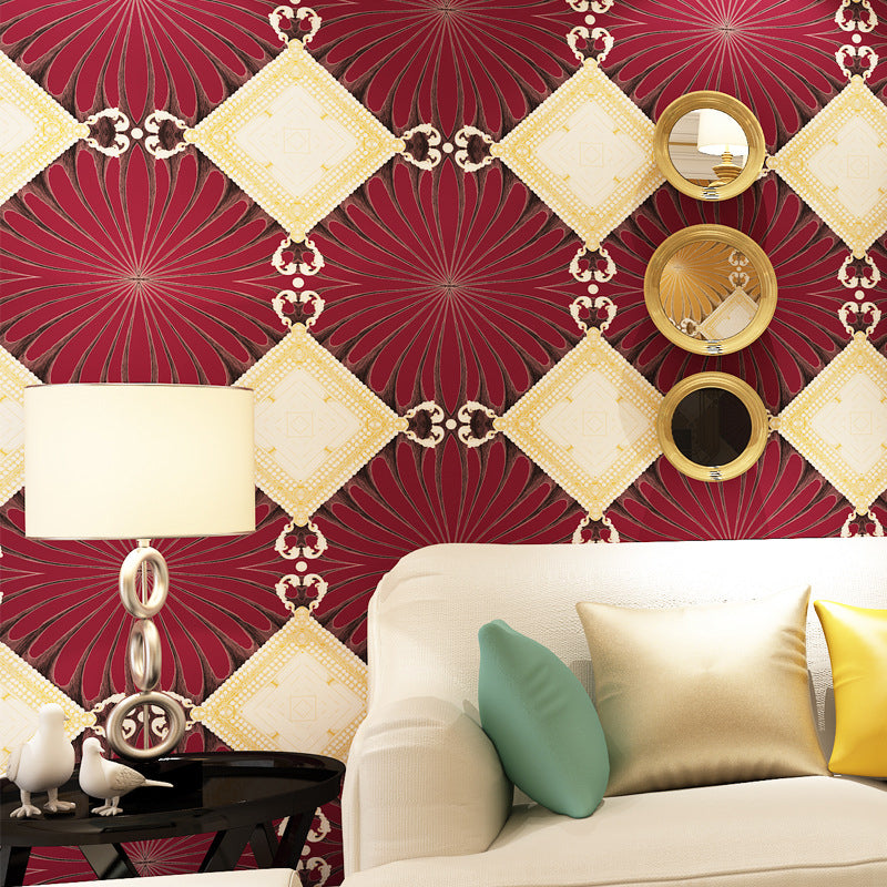 Boho-Chic Geo Lattice Wallpaper Roll Bright Color Moisture Resistant Wall Art for Accent Wall
