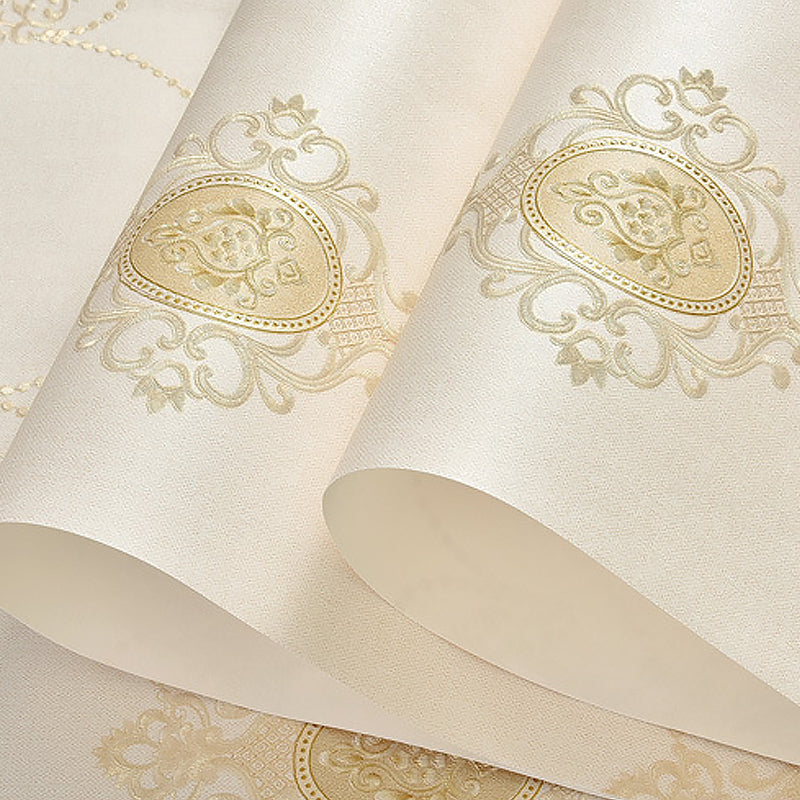 Self-Adhesive Damask Wallpaper Non-Woven Cloth Retro Style Wall Covering for Bedroom, Removable