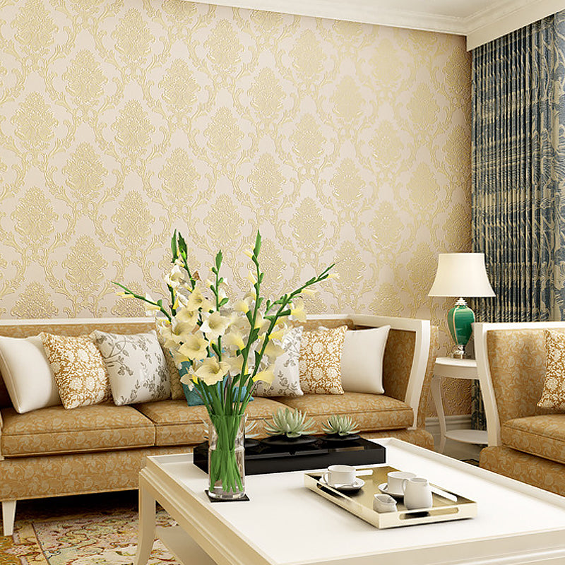 Damask Flower Adhesive Wallpaper Nostalgic 3D Embossed Wall Art with Removable Design