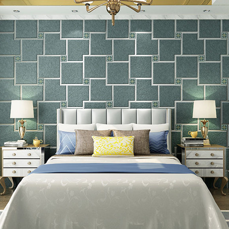 Geometric Dark Color Wallpaper Squares Moisture Resistant Wall Decor for Living Room