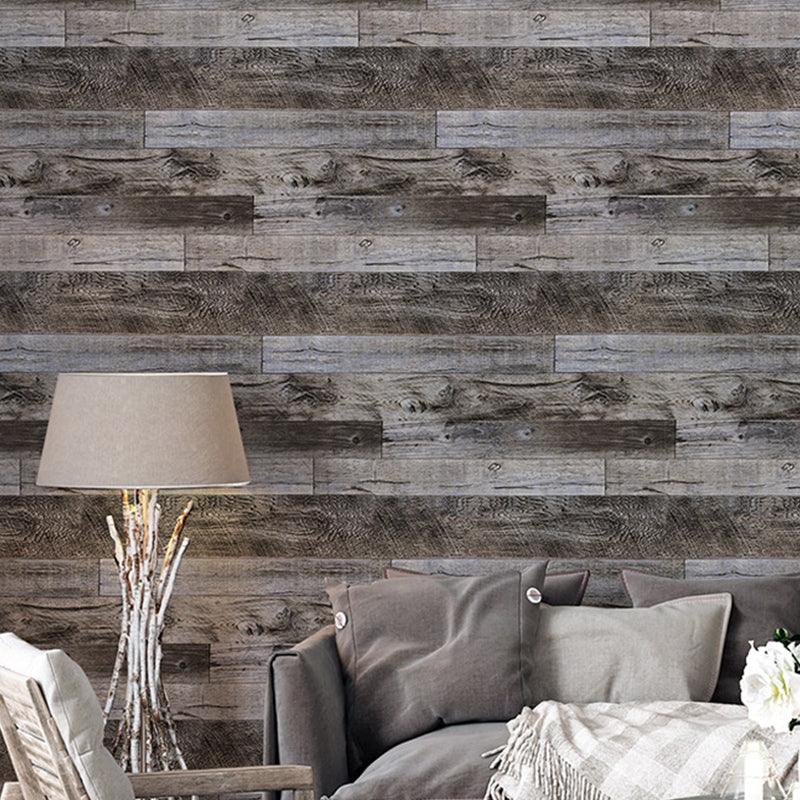 Temporary Adhesive Wallpaper Wood Effect Dark Color Industrial Plaster Wall Art for Living Room