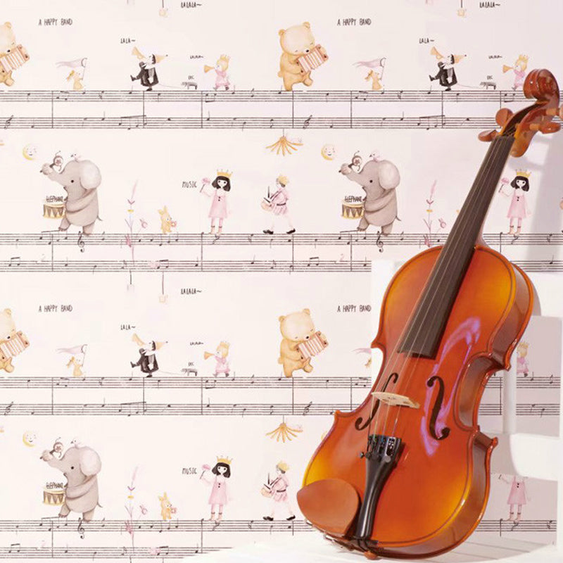 Novelty Kids Wallpaper Roll with Musical Note Pattern Soft Color Wall Decoration for Playroom