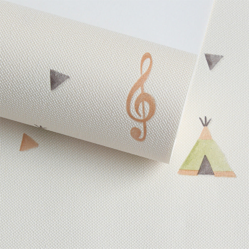 Novelty Kids Wallpaper Roll with Musical Note Pattern Soft Color Wall Decoration for Playroom