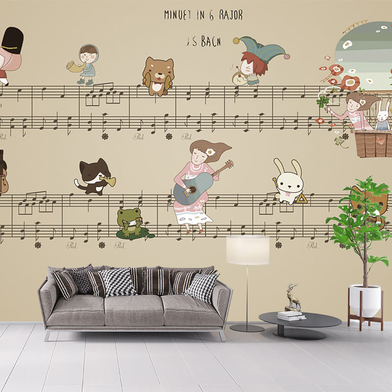 Whole Animals and Staff Murals Wallpaper in Brown Non-Woven Wall Covering for Home Decor, Made to Measure