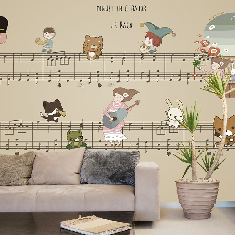 Whole Animals and Staff Murals Wallpaper in Brown Non-Woven Wall Covering for Home Decor, Made to Measure